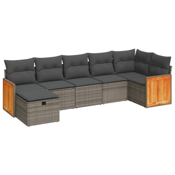 Set canapele de grădină, 7 piese, cu perne, gri, poliratan - Img 2
