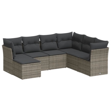 Set canapele de grădină, 7 piese, cu perne, gri, poliratan - Img 2