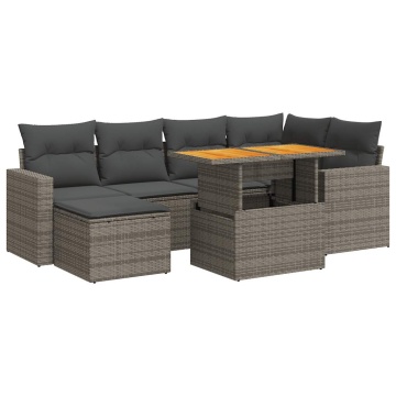 Set canapele de grădină, 7 piese, cu perne, gri, poliratan - Img 2