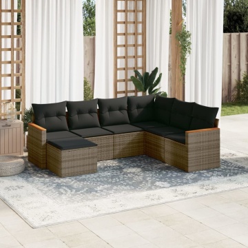 Set canapele de grădină, 7 piese, cu perne, gri, poliratan - Img 1
