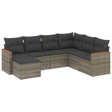 Set canapele de grădină, 7 piese, cu perne, gri, poliratan - Img 2
