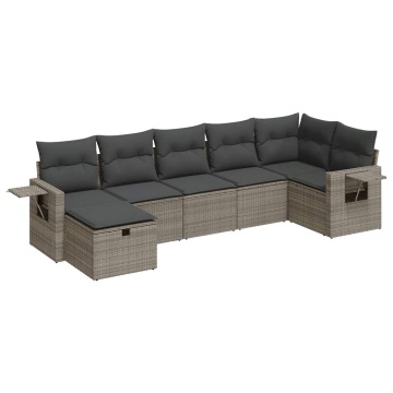 Set canapele de grădină, 7 piese, cu perne, gri, poliratan - Img 2