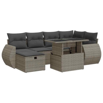 Set canapele de grădină, 7 piese, cu perne, gri, poliratan - Img 2