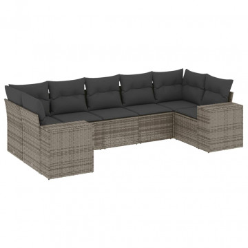 Set canapele de grădină, 7 piese, cu perne, gri, poliratan - Img 2