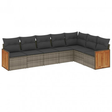 Set canapele de grădină, 7 piese, cu perne, gri, poliratan - Img 2