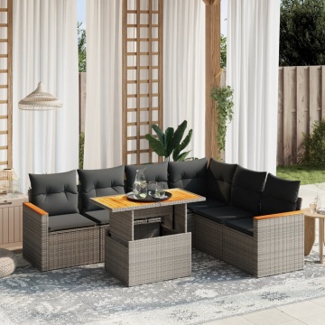 Set canapele de grădină, 7 piese, cu perne, gri, poliratan - Img 1