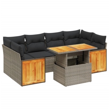 Set canapele de grădină, 7 piese, cu perne, gri, poliratan - Img 2