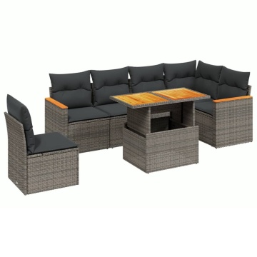 Set canapele de grădină, 7 piese, cu perne, gri, poliratan - Img 2
