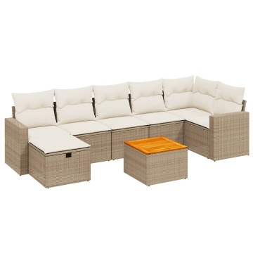 Set canapele de grădină, 8 piese, cu perne, bej, poliratan - Img 2