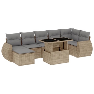 Set canapele de grădină, 8 piese, cu perne, bej, poliratan - Img 2