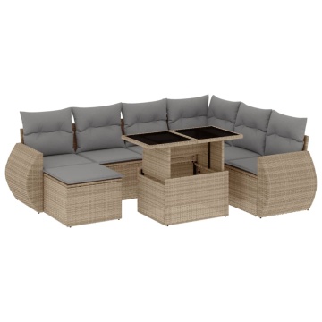 Set canapele de grădină, 8 piese, cu perne, bej, poliratan - Img 2