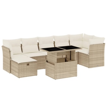 Set canapele de grădină, 8 piese, cu perne, bej, poliratan - Img 2