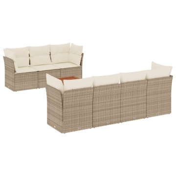 Set canapele de grădină, 8 piese, cu perne, bej, poliratan - Img 2
