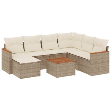 Set canapele de grădină, 8 piese, cu perne, bej, poliratan - Img 2