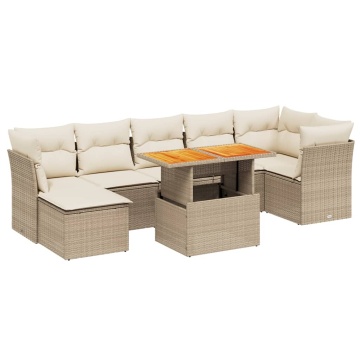 Set canapele de grădină, 8 piese, cu perne, bej, poliratan - Img 2