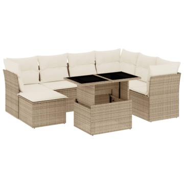 Set canapele de grădină, 8 piese, cu perne, bej, poliratan - Img 2