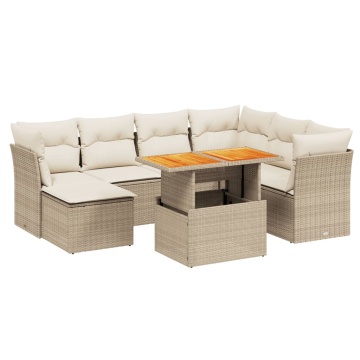 Set canapele de grădină, 8 piese, cu perne, bej, poliratan - Img 2