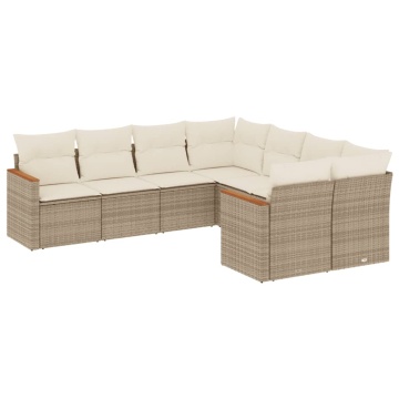 Set canapele de grădină, 8 piese, cu perne, bej, poliratan - Img 2