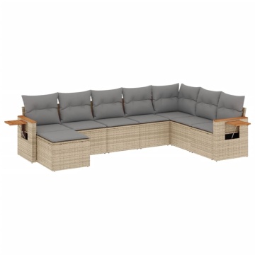 Set canapele de grădină, 8 piese, cu perne, bej, poliratan - Img 2