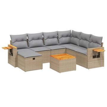 Set canapele de grădină, 8 piese, cu perne, bej, poliratan - Img 2