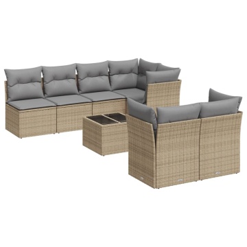 Set canapele de grădină, 8 piese, cu perne, bej, poliratan - Img 2