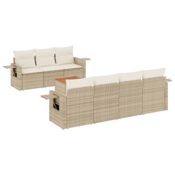 Set canapele de grădină, 8 piese, cu perne, bej, poliratan - Img 2