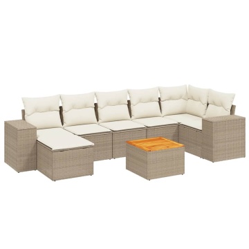 Set canapele de grădină, 8 piese, cu perne, bej, poliratan - Img 2
