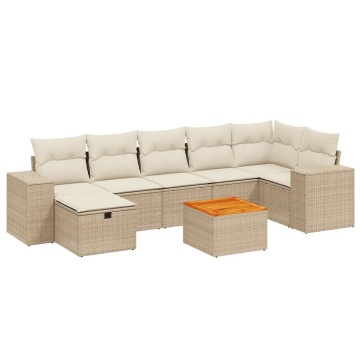 Set canapele de grădină, 8 piese, cu perne, bej, poliratan - Img 2