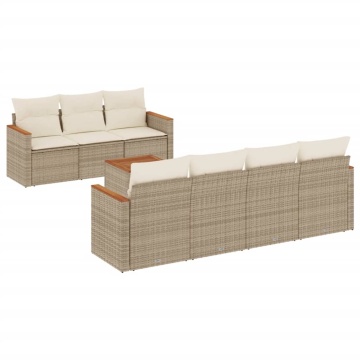 Set canapele de grădină, 8 piese, cu perne, bej, poliratan - Img 2