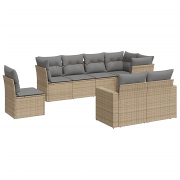 Set canapele de grădină, 8 piese, cu perne, bej, poliratan - Img 2