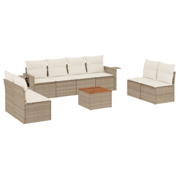 Set canapele de grădină, 9 piese, cu perne, bej, poliratan - Img 2
