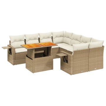 Set canapele de grădină, 9 piese, cu perne, bej, poliratan - Img 2