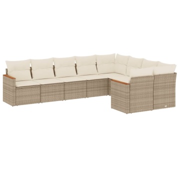 Set canapele de grădină, 9 piese, cu perne, bej, poliratan - Img 2