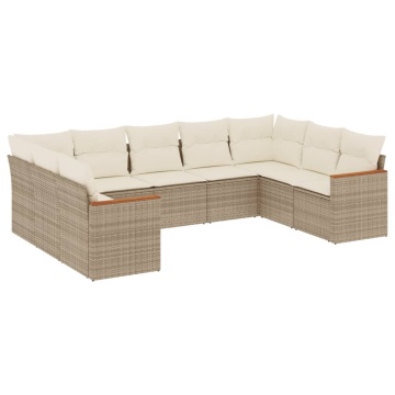 Set canapele de grădină, 9 piese, cu perne, bej, poliratan - Img 2