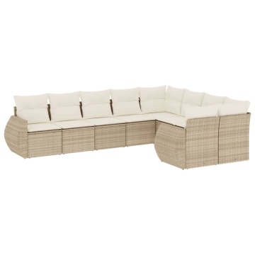 Set canapele de grădină, 9 piese, cu perne, bej, poliratan - Img 2