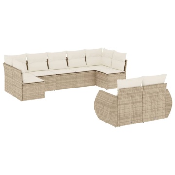 Set canapele de grădină, 9 piese, cu perne, bej, poliratan - Img 2