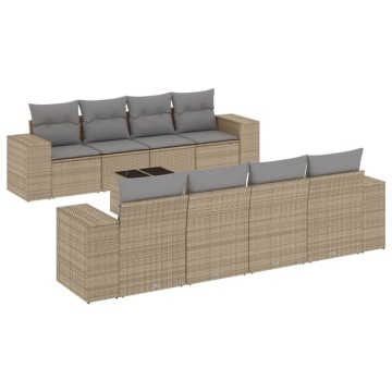 Set canapele de grădină, 9 piese, cu perne, bej, poliratan - Img 2