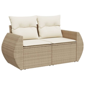 Set canapele de grădină, 9 piese, cu perne, bej, poliratan - Img 3