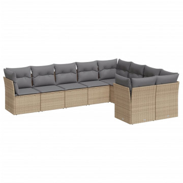 Set canapele de grădină, 9 piese, cu perne, bej, poliratan - Img 2