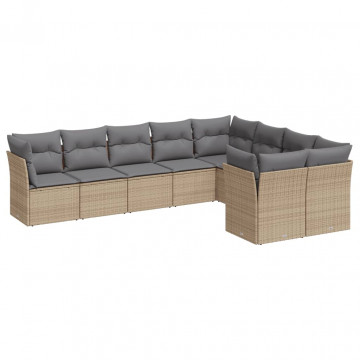Set canapele de grădină, 9 piese, cu perne, bej, poliratan - Img 2