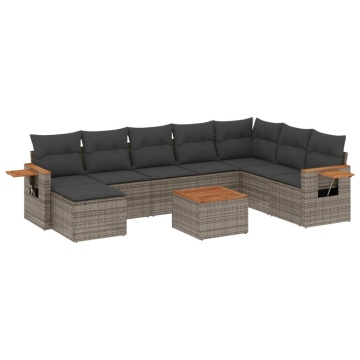 Set canapele de grădină, 9 piese, cu perne, gri, poliratan - Img 2