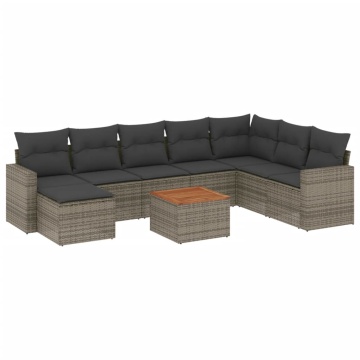 Set canapele de grădină, 9 piese, cu perne, gri, poliratan - Img 2