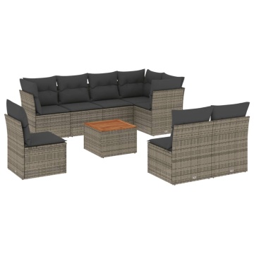Set canapele de grădină, 9 piese, cu perne, gri, poliratan - Img 2