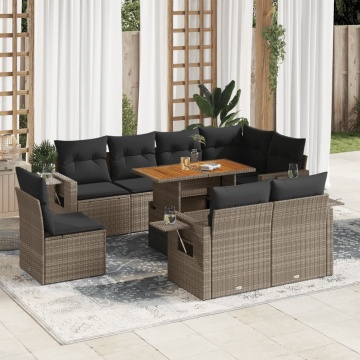 Set canapele de grădină, 9 piese, cu perne, gri, poliratan - Img 1