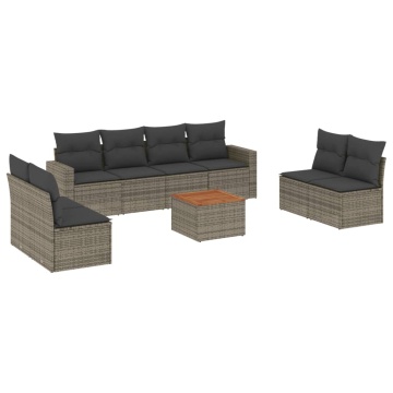 Set canapele de grădină, 9 piese, cu perne, gri, poliratan - Img 2