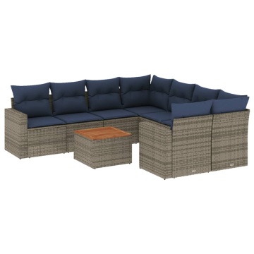 Set canapele de grădină, 9 piese, cu perne, gri, poliratan - Img 2