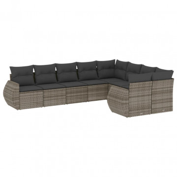 Set canapele de grădină, 9 piese, cu perne, gri, poliratan - Img 2