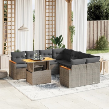 Set canapele de grădină, 9 piese, cu perne, gri, poliratan - Img 1