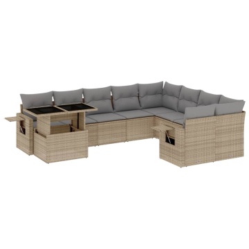 Set canapele de grădină cu perne, 10 piese, bej, poliratan - Img 2