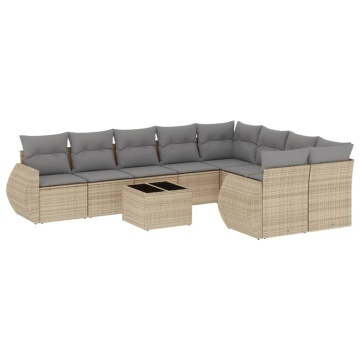 Set canapele de grădină cu perne, 10 piese, bej, poliratan - Img 2